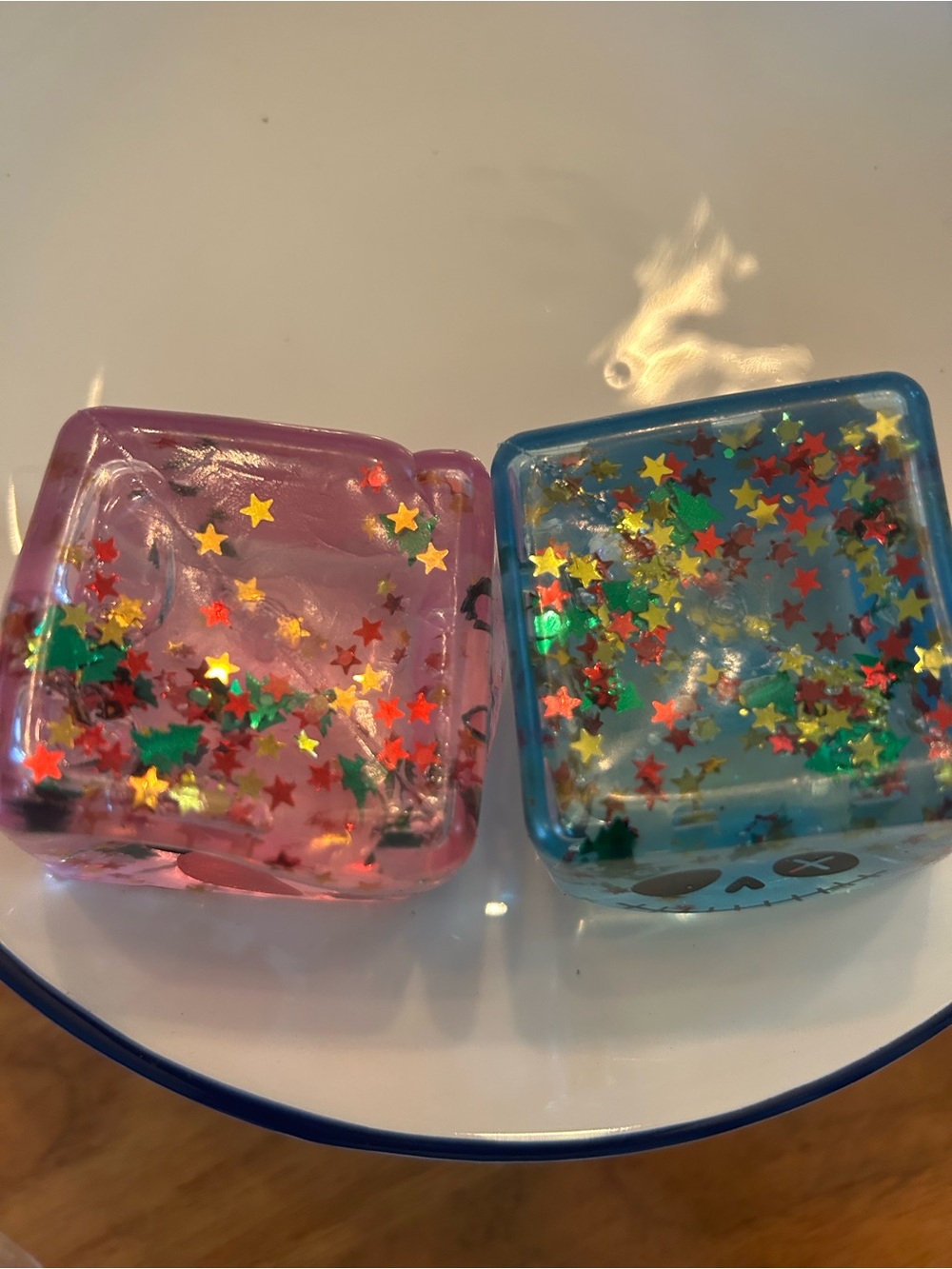 Cute Glitter Squishy Ice Cube Toys for Kids - Pink & Blue 2 inch - Picture 2 of 3